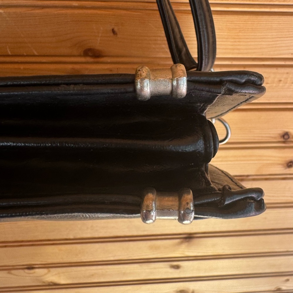 Gloria Vinci Black Leather Baguette Bag Silver Hardware Office Executive Classy - Picture 7 of 7
